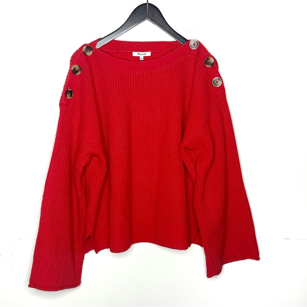 Madewell Enamel Red Calloway Chunky Ribbed Boatneck Sweater Size Large - Picture 4 of 11